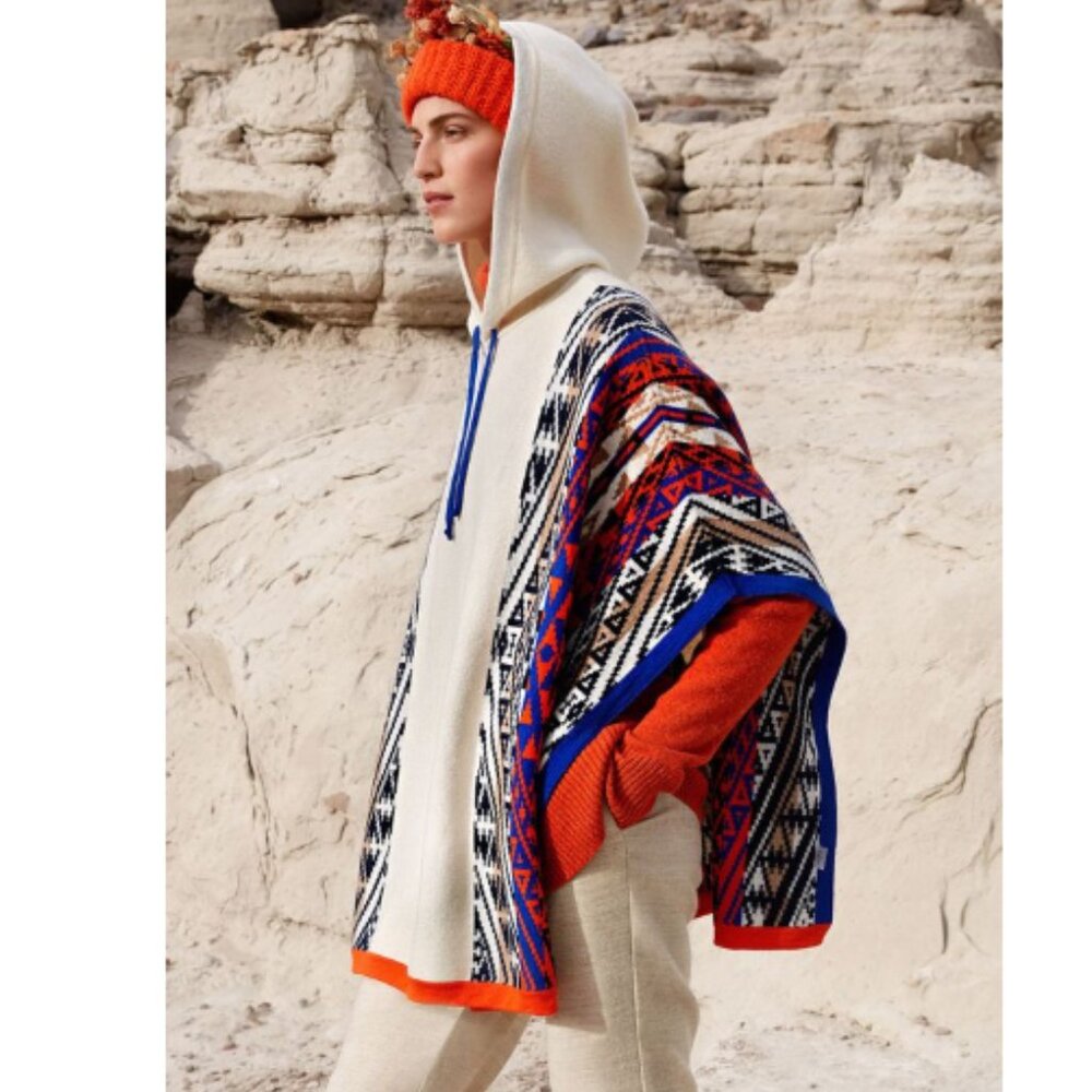 Peruvian Connection Glenda Bailey Hooded Manta Poncho Alpaca Wool Blend NWT